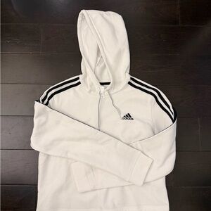 Adidas Women’s White Hooded Sweatshirt with Black Stripes